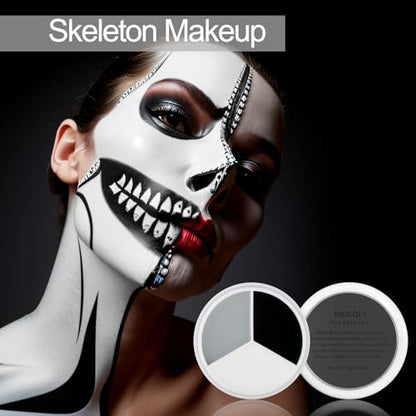 MEICOLY Black White Light Grey Face Body Paint Palette,Halloween Zombie Skeleton Makeup Face Paint,Clown Black White Makeup for Adults and Kids,Professional Body Paint Face Painting for SFX Cosplay - color: black white grey face paint palette