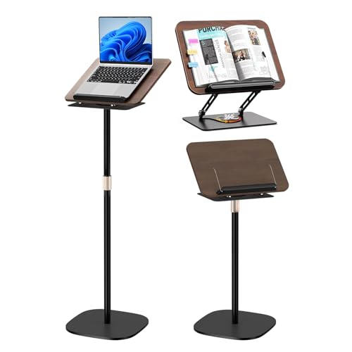 2-in-1 Adjustable Floor & Desktop Music Book Stand, Black | Detachable Reading Holder, Height 36"-62", 360° Rotating, For Music, Laptop, Cookbook - color: Black