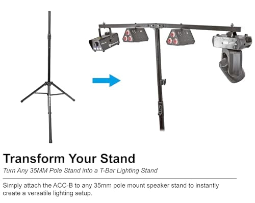 Rockville ACC-B Collapsible T-Bar Lighting Bar for 35MM Pole Stand, Travel Bag Included, 4 Light Mounts, Portable, Perfect for DJs/Events/Lights | Steel Construction, 200 lbs Load Capacity, 48" Wide, 4 Hang Holes, Collapsible, Includes Travel Bag and Moun