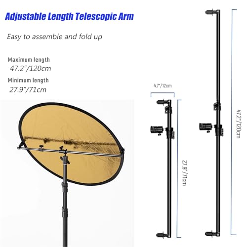 Extendable Reflector Holder Arm with 78.7"/2m Tripod Light Stand, Photo Telescopic 25.5" to 47.2" Boom Arm 360° Swivel Reflector Bracket for Product Portrait Studio Outdoor Photography - style: Reflector Holder w/Stand