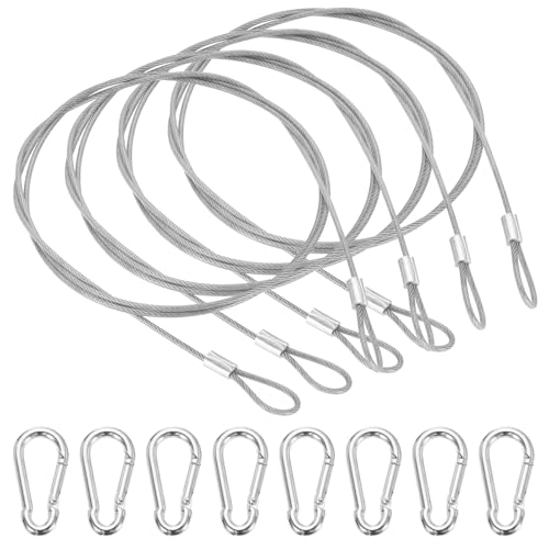 PATIKIL 39 Inch Safety Cable Lock, 4 Pcs 304 Stainless Steel Security Wire Ropes Double Loop Anti-Theft Safety with 8 Spring Buckles for Bicycles Luggage Stage Lighting, Clear - color: Clear, size: 39 Inch