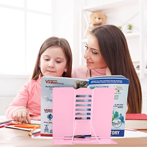 Honagu Book Stand Metal Desk Book Holder, Book Holders for Reading Hands Free, Adjustable Cookbook Documents Holder, Portable Bookstand for Music Books, Textbook, Recipe, Tablet, Ipad (Light Pink) - color: Light Pink