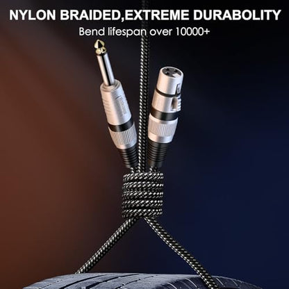 XLR Female to 1/4 Inch TS Cable 30 FT, Nylong Braided XLR 3 Pin Female to 6.35mm TS Male Unbalanced Interconnect Wire Mic Cord for Dynamic Microphone (Pure Copper Conductors) - size: 30FT