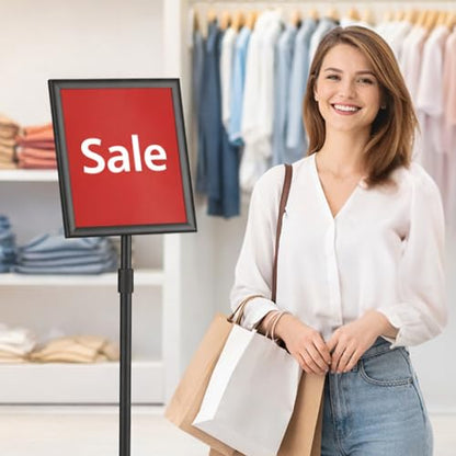Pack of 2 Sign Stand Holder 8.5 x 11 Inch — 360° Rotating Display Holder Black Floor Sign Stand for Business Advertising & Store Signage Sturdy & Adjustable Pedestal Signage for Business Display