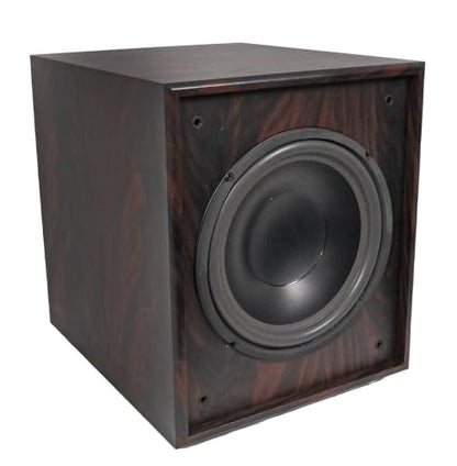 Rockville Rock Shaker 10" Dark Wood Powered Subwoofer Home Theater | 600W Peak, 300W RMS, RCA In/Out, High-Level In/Out, 20Hz-200Hz Response, MDF Enclosure, Class D Amplifier - color: Dark Wood