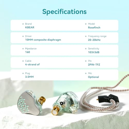 Kinboofi KBEAR Rosefinch in-Ear Headphone,Noise Cancellation Earphone with Aviation-Grade zinc Alloy faceplate Wired Earbuds Haedphone with Detachable Cable for Singer (Aqua Green, No Microphone)…… - color: Aqua green, size: No Microphone