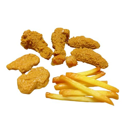 17pcs Artificial Fake Fried Food Model Set, Included Fake Fried Chicken Leg &Wing&Nuggets&Popcorn and Fake Fries,Simulation Fried Food Photography Display Props - color: 17pcs Fake Fried Food Model Set