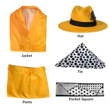 Men's Costume Mask Yellow Suit 90s Comedy Movie Character Cosplay Outfit Halloween Fancy Dress - size: XX-Large