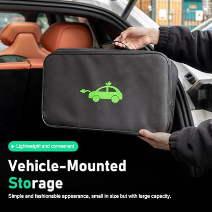 EV Charging Cable Storage Bag, Waterproof Anti-scratch Oxford Organizer with Back Hook Fastener, Rectangle Portable Tool Cable Pouch, Universal for Cars SUVs Trucks (Black)
