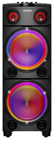 PHILIPS Bluetooth Party Speaker, 260W Powerful Sound with Dynamic Bass Boost, 10 RGB Light Modes, Karaoke Mic & Guitar Inputs, FM Radio, USB/TF/AUX Playback, Portable Handle - style: Tower Party Speaker