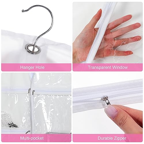 6 Pcs 24'' x 50'' Clear PVC Garment Bag Dance Costume Competition Bag with Rack Zippers Pockets Hanging Garment Covers Costume Organizer Costume Carrier for Adults Kids(White) - color: White