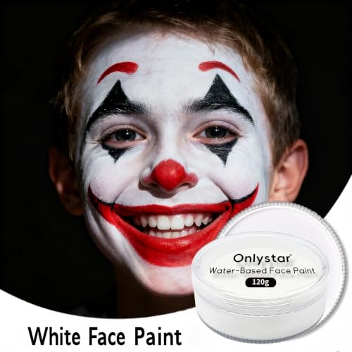 120g Large White Face Paint – 4X Volume of 30g, Water Activated Face Makeup for Halloween Clown Cosplay, Non Toxic Professional SFX Body Paint for Kids Adults – Long Lasting & Easy Wash - color: white