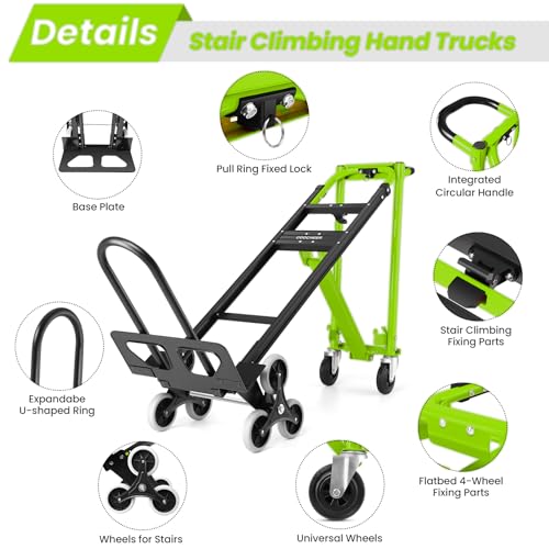 4-in-1 Stair Climbing Cart/Hand Truck Dolly,Convertible Platform Cart Green - color: Green-1