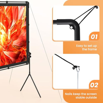 HAPPRUN Projector Screen and Stand, Easy Use 100 inch Foldable and Portable Projection Screen 16:9 Rear Front Wrinkle-Free Movie Screen with Carry Bag for Indoor Outdoor Home Theater Backyard Cinema