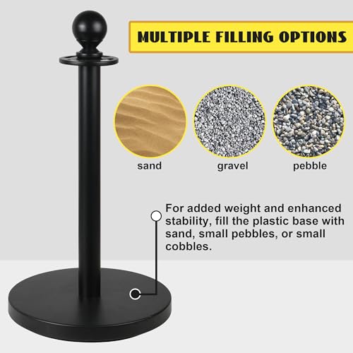 4 Pack Stanchions Post with Velvet Rope, Metal Posts with Weighted Base, Heavy Duty Crowd Control Barriers & Poles for Red Carpet, Movie Theater, Event, Party Supplies, Black - color: Metal-Black (Upgraded)