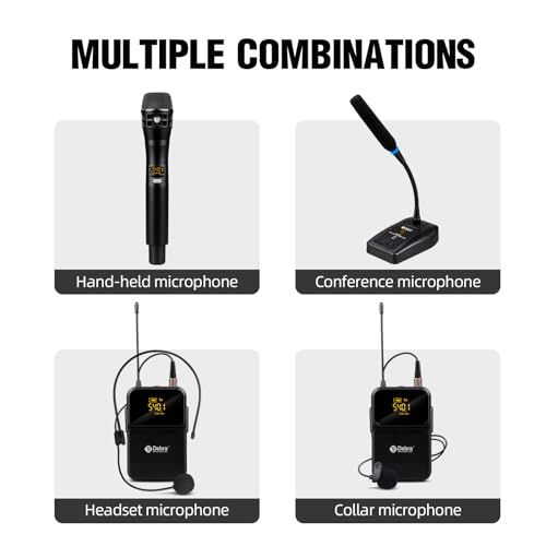D Debra Audio Wireless Microphone System Pro DU4004 UHF 4 * 16 Adjustable Channel Wireless Handheld Lavalier Headset Mics, Ideal for Meeting Church Speech Party (2 Handheld 2 Bodypack) - color: 2 Handheld 2 Bodypack