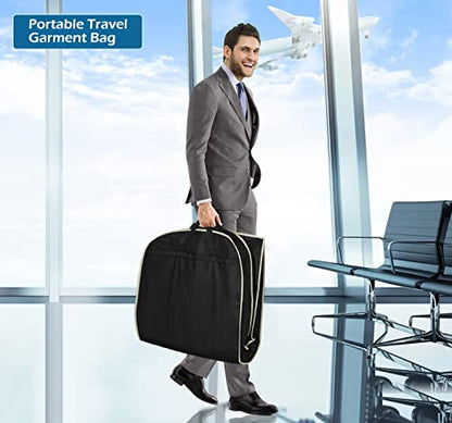 MISSLO 43" Gusseted Travel Garment Bag with Accessories Zipper Pocket Breathable Suit Garment Cover for Shirts Dresses Coats, Black - size: 43 inch