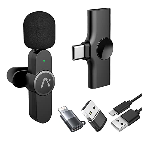 Wireless Clip Mic, Wireless Lavalier Microphones, Lapel Clip-on Microphone, for iPhone 15, Smartphone, Laptop, Video Recording, Tiktok, Facebook Live, YouTube Live Stream - color: Black 1Type C