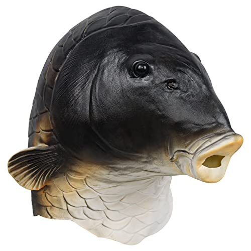 Realistic Fish Mask Adult Halloween Funny Head Mask Animal Costume Prop | Sea Creature Cosplay, Full Head, Durable Latex, Raised Eyes, Eyes Mouth Openings, Breathable, Wide Vision, Men Women, Party