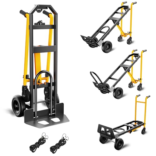 4 in 1 Folding Hand Truck, 1000lbs Capacity Dolly Cart, Industrial Convertible Multi-Purpose with Retractable Handle and 4 Rubber Wheels, Collapsible Cart for Store, Office, Warehouse, Black Yellow - color: Yellow-black, size: 4-1