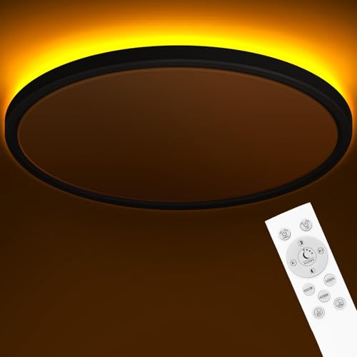 zemty 23 Inch LED Ceiling Light with Night Light 1800K, 50W 5000lm 3000K/4000K/6500K Dimmable Light Fixtures with Remote Control, Low Profile Ceiling Lamp for Bedroom LivingRoom Bathroom Kitchen-Black - color: Black, size: 23in-1Pack