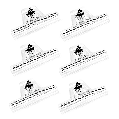 6Pcs Plastic Music Book Clips - Sheet & Page Holder for Piano, Guitar, Violin & Reading Books - Piano Key Pattern - color: Transparent+piano Key