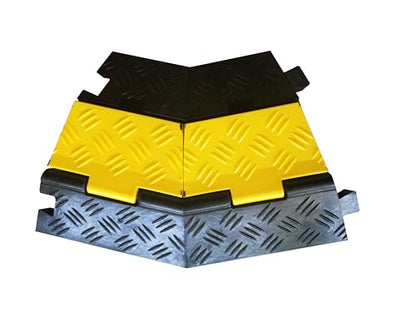 Kable Kontrol Atlas Heavy Duty Cable Protector - 45° Degree Left Turn - 2 Channel - CP9987 Compatible - Black & Yellow - Speed Bump and Wire Protector Turn for Indoor & Outdoor Use - size: 2 Channel - Left Turn