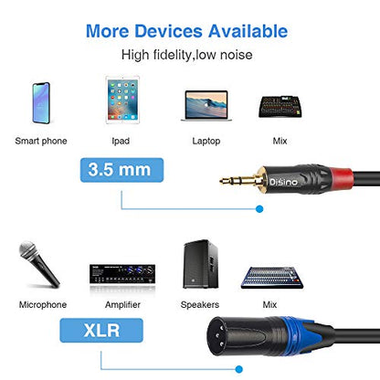 1/8 Inch to Dual XLR Male Y-Splitter Cable,Unbalanced 3.5mm Mini Jack TRS Stereo to Double Male XLR Adapter Interconnect Breakout Patch Cord - 6.6 Feet/2 Meters - size: 6.6 Feet