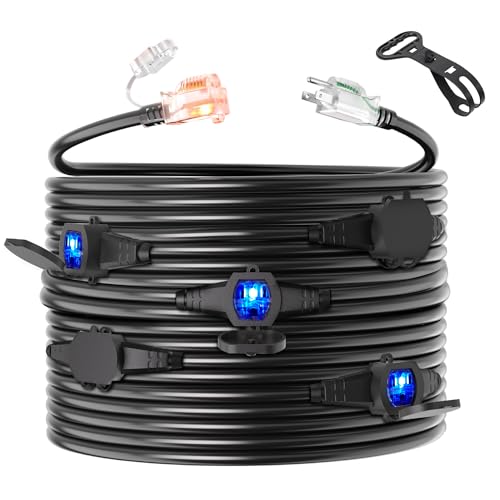 Black 25FT 14 Gauge Outdoor Waterproof Extension Cord with 6 Outlets - color: 25FT 14 Gauge 6 Outlet