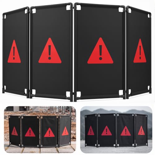 Sintuff 4 Panels 7.8ft Safety Barricade, Foldable Portable Privacy Screen, 39 x 92" Heavy-Duty PVC Frame with Black Oxford, Warning Sign Barrier for Crowd Control and Restricted Areas Traffic Fence
