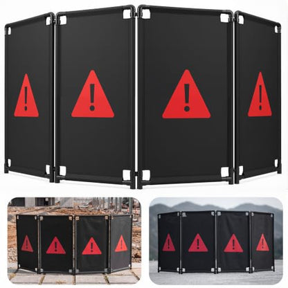 Sintuff 4 Panels 7.8ft Safety Barricade, Foldable Portable Privacy Screen, 39 x 92" Heavy-Duty PVC Frame with Black Oxford, Warning Sign Barrier for Crowd Control and Restricted Areas Traffic Fence
