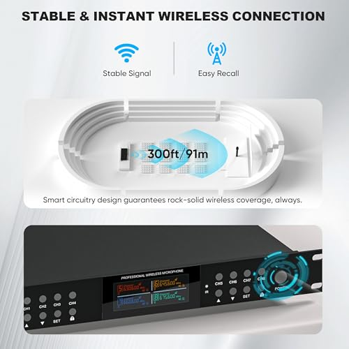 Wireless Microphone System, Pro 8 Channel UHF Mics Set with Metal Cordless Handheld Mics & Receiver, 200 Adjustable Frequency, 300ft Range for Singing, Church, Karaoke, Party - size: 8 Mics