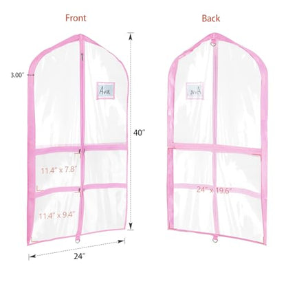 Univivi 40 Inch Dance Costume Garment Bags for Dancers, Clear Pink, 6 Pack | Breathable Fabric, PVC Window, 4 Clear and 1 Back Zip Pocket, Upgraded Version, Foldable Dance Costume Garment Bag - color: 40"Clear Pink, size: 6 Pack