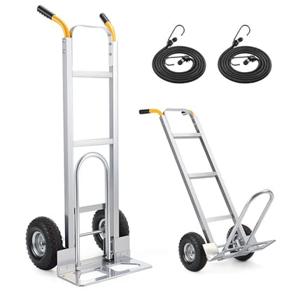 Aluminum Hand Truck Dolly Cart with 10" Pneumatic Tire,Hand Trucks Heavy Duty 600 LBS Capacity,Platform Hand Cart for Transport & Moving in Warehouse, Home, Office, Supermarket