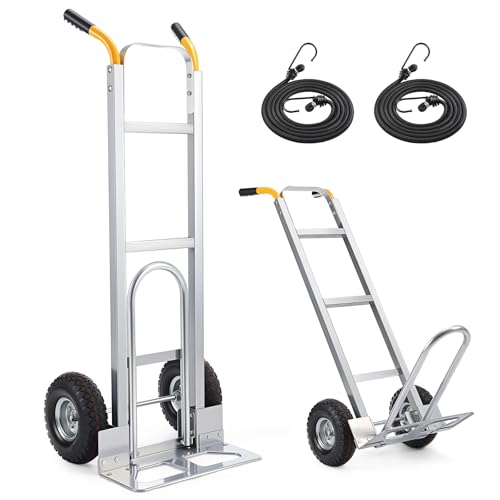 Aluminum Hand Truck Dolly Cart with 10" Pneumatic Tire,Hand Trucks Heavy Duty 600 LBS Capacity,Platform Hand Cart for Transport & Moving in Warehouse, Home, Office, Supermarket