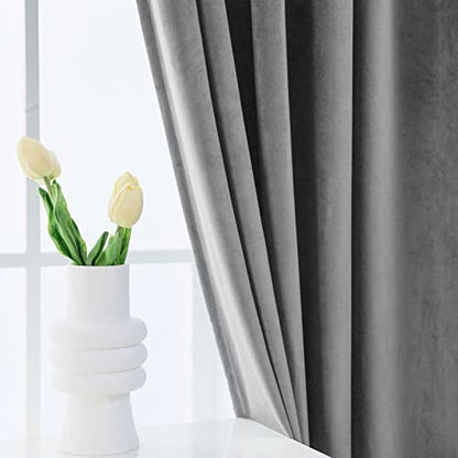 PLEASANT BOULEVARD Grey Velvet Curtains 63 inch Long Heavyweight Blackout Curtains Rod Pocket Thermal Insulated Darkening Window Drapes for Bedroom Living Room, W52 x L63, 2 Panels - color: Grey, size: 52"W x 63"L (Pack of 2)