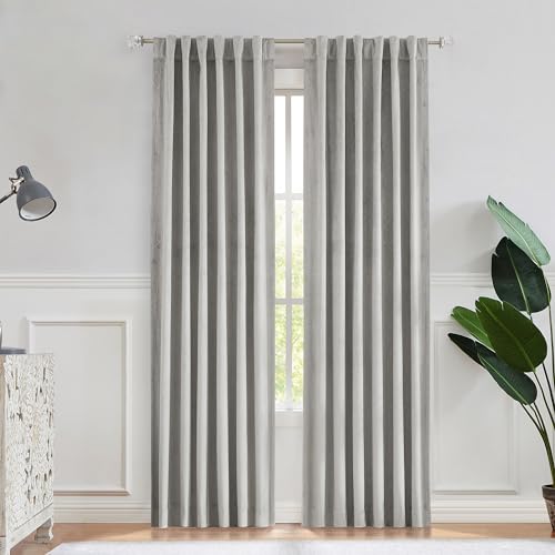 Gray Velvet Blackout Curtain Panels Noise Reduction 60%-70% Room Darkening Window Treatment Drape Sets Rod Pocket Back Tabs Geo Embossed Trellis Pattern, for Living Room, Bedroom, Nursury, 52"x95"x2 - color: Grey, size: 52"W x 95"L (Pack of 2)