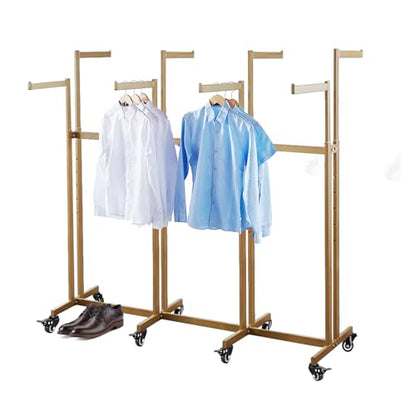 Floor Standing Metal Garment Rack - Heavy Retail Display Racks With Wheels | 8 Arms Clothing Rack, Square Tubing Portable Shirt Racks, Merchandise Display For Hanging Clothes (L-gold) - color: L-gold