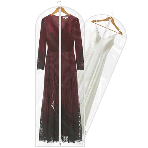 65” All Clear Dress Bags for Travel - PEVA Waterproof Fordable Cover with Zipper for Hanging Clothes, long Dress - Durable Dresser for Closet Storage, Dustproof & Moisture Resistant - 65”/2 Pack - size: 65" -2 Pack