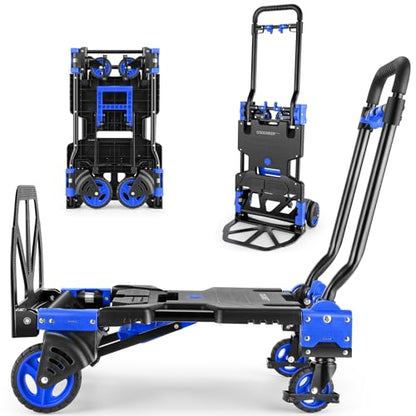 Folding Hand Truck Dolly, 330lb Convertible 4 to 2 Wheel Moving Cart, Blue | Dolly Cart with Retractable, Aluminum Alloy & Cast Iron Build, Nylon Wheels,Compact Fold,for Moving,Office,Delivery,Outdoor - size: 330LB Blue