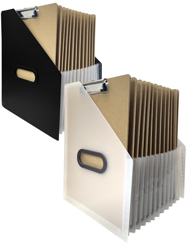 Clipboard Holder - 2 Pack Accordian Expanding Clipboard Stand, Vertical Clipboards Storage Holder Small White Board/Desk Organizer for School, Home and Office, Classroom Must Haves（Black+White） - style: Black+White