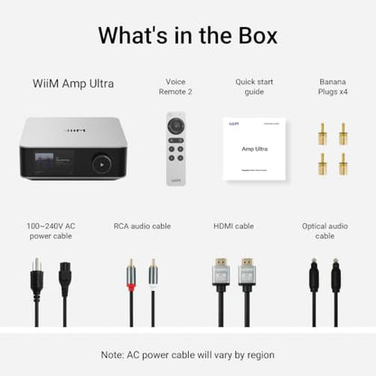 WiiM Amp Ultra Stereo Streaming Amplifier, HDMI ARC & RoomFit, Silver | Upgrade Passive Speakers with 100W/ch at 8Ω, Hi-Res Sound, Touchscreen Control, RoomFit Correction, and Multi-room Audio - color: Silver