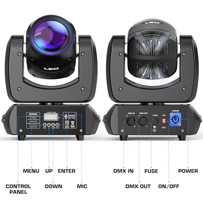 HOLDLAMP 120W LED Moving Head Light, Moving Head DJ Lights with Rotating Gobos (18-Facet Prism) and 8 Colors with DMX and Sound Activated Modes for Wedding Parties Church Band Show Bar (Set of 2) - size: 2PACK