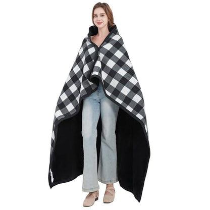 forestfish Fleece Wearable Blanket Oversized, Comfy Lightweight Lap Blanket Poncho Throw with Buttons, 63“x 55”(Black) - color: Black, size: Large(63"x55")