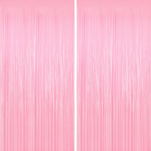 Pastel Pink Tinsel Backdrop, 2 Pack Foil Fringe Curtains for Party Decor - color: Pastel Pink, size: 39.4"W x 78.7"L (Pack of 2)
