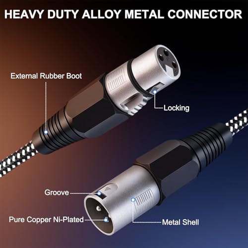 XLR Cable 10 FT, Microphone Cable 3 Pin Nylong Braided Balanced XLR Male to Female Heavy Duty Mic Patch Cords (Pure Copper Conductors) - size: 10FT