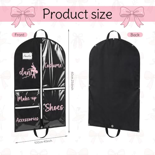 6 Pack Dance Garment Bag 40 Inch Hanging Dance Dress Bag with Clear PVC Pockets Costume Storage Bags Foldable Travel Garment Cover for Girls Ballet Recital Competition Daily Storage