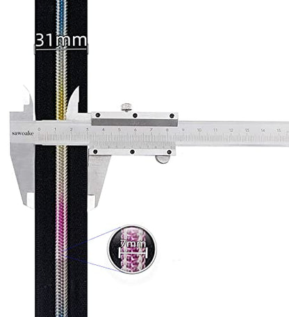 Sawoake 10 Yards Bulk #5 Nylon Coil Zipper With Silver Teeth, Black - Replacement for DIY Sewing Craft Bags With 10 Sliders (#5 Silver Black) - color: Silver-Black