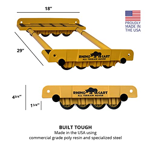 Rhino Cart All Terrain Mover Heavy Duty Appliance Dolly for Building Material Handling & Moving Heavy Furniture with Ease - Expands up to 46” with a 2,000lb Load Rating - Made in USA