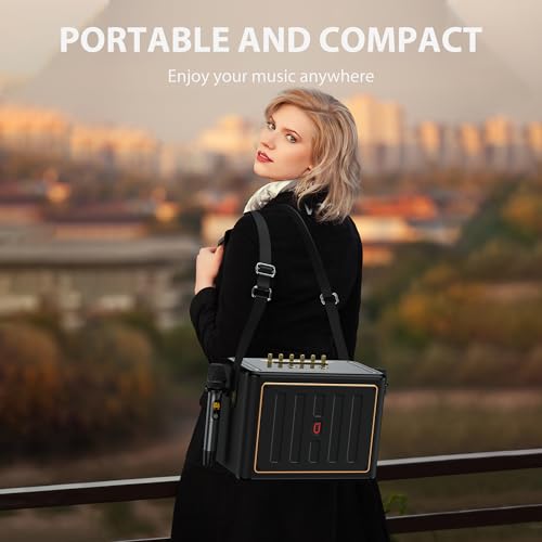 JYX Karaoke Machine with 2 Wireless Microphones, Portable Bluetooth Singing PA System Bass/Treble Adjustment, Supports TV Connetion/Bluetooth/USB/TF/AUX for Home Party - color: Gold